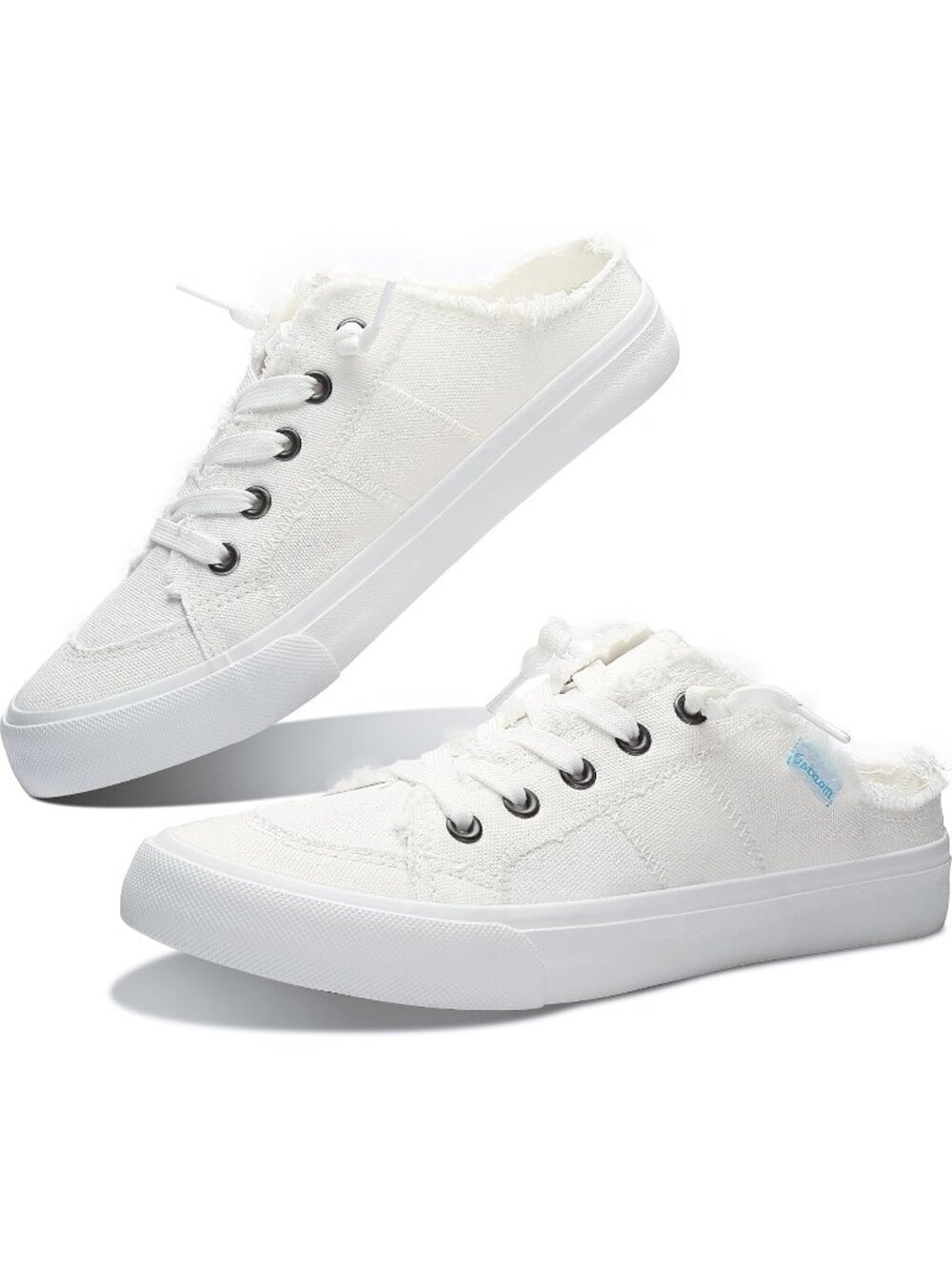🆕Women's All White Canvas Mules Memory Foam Clipper Sneakers Comfortable